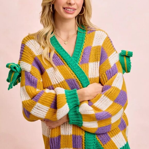 BiBi Mardigras Checker Board Front Open Cardigan - Picture 14 of 16